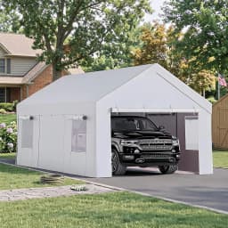 10x20/12x20 Heavy Duty Carport Portable Garage With Roll-Up Windows, Removable Sidewalls & Doors, All-Season Steel Frame Shelter