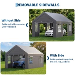 10x20/12x20 Heavy Duty Carport Portable Garage With Roll-Up Windows, Removable Sidewalls & Doors, All-Season Steel Frame Shelter