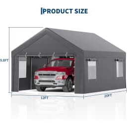 10x20/12x20 Heavy Duty Carport Portable Garage With Roll-Up Windows, Removable Sidewalls & Doors, All-Season Steel Frame Shelter