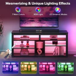 LED Tall TV Stand, Entertainment Center or 55/60/65 Inch TV, Gaming TV ole with Storage or PS4, Adjustable Shel TV Cabinet or Li
