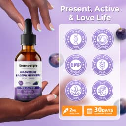 GREENPEOPLE 60ML Magnesium Glycinate Liquid Drops 4-in-1 High Absorption for Sleep,Bone, Muscle Health Sugar-Free Grape Flavor