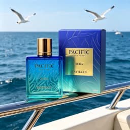 Rayhaan Pacific Aura Eau de Cologne for Men, 3.4 oz 100 ml. A marine, aquatic, woody fragrance, perfect for a refreshing summery and sporty look. Long-lasting scent for 8-12 hours.