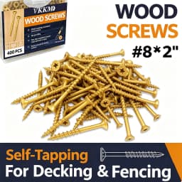 VKKM 400Pcs #8x2" Multi-Purpose Wood Screws, T25 Star Drive Self Tapping with Free Bit, Rust Proof for Furniture, Decking & Fencing