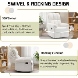 Recliner Chair, Swivel Rocker Recliner Chair or Adults, Small Recliners or Small Spaces, Upholstered Manual Recliner with Side k