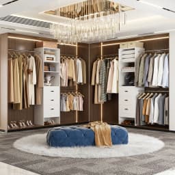 96'' Wall Mounted Closet Organizer System with 3 Hanging Rods & 3 Wood Drawers, Heavy Duty Expandable Wardrobe Storage Rack for Walk-in Closet, Bedroom, Laundry Room