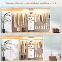 96'' Wall Mounted Closet Organizer System with 3 Hanging Rods & 3 Wood Drawers, Heavy Duty Expandable Wardrobe Storage Rack for Walk-in Closet, Bedroom, Laundry Room