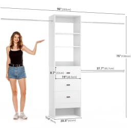 96'' Wall Mounted Closet Organizer System with 3 Hanging Rods & 3 Wood Drawers, Heavy Duty Expandable Wardrobe Storage Rack for Walk-in Closet, Bedroom, Laundry Room