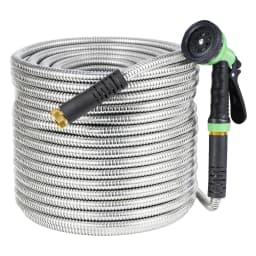 50/100/150FT Stainless Steel Garden Hose With 10-Function Spray Nozzle Kink-Free Metal Water Hose Brass Connectors