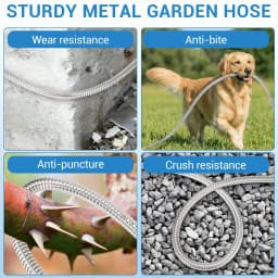50/100/150FT Stainless Steel Garden Hose With 10-Function Spray Nozzle Kink-Free Metal Water Hose Brass Connectors