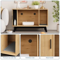 Cat Litter Box Enclosure 39 Inch Hidden Litter Box Furniture With Cat Litter Mat And Sliding Door Modern Indoor Cat House Side End Table For Living Room Natural Wood Color