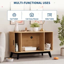 Cat Litter Box Enclosure 39 Inch Hidden Litter Box Furniture With Cat Litter Mat And Sliding Door Modern Indoor Cat House Side End Table For Living Room Natural Wood Color