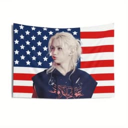 1Pc SKZ Felix Pout American Flag Concert Canvas Light Polyester Wall Decor, Eye-Catching Pattern Design, Perfect Gift For Fans,