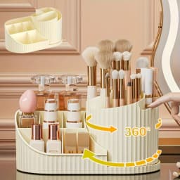 8.07 in × 4.33 in × 4.57 in Rotating Makeup Organizer – Compact 360° Rotating Makeup Organizer made of durable plastic, space-saving design suitable for makeup brushes, lipsticks, skincare products, and stationery, making it an ideal choice for storing