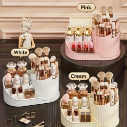 8.07 in × 4.33 in × 4.57 in Rotating Makeup Organizer – Compact 360° Rotating Makeup Organizer made of durable plastic, space-saving design suitable for makeup brushes, lipsticks, skincare products, and stationery, making it an ideal choice for storing