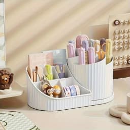 8.07 in × 4.33 in × 4.57 in Rotating Makeup Organizer – Compact 360° Rotating Makeup Organizer made of durable plastic, space-saving design suitable for makeup brushes, lipsticks, skincare products, and stationery, making it an ideal choice for storing