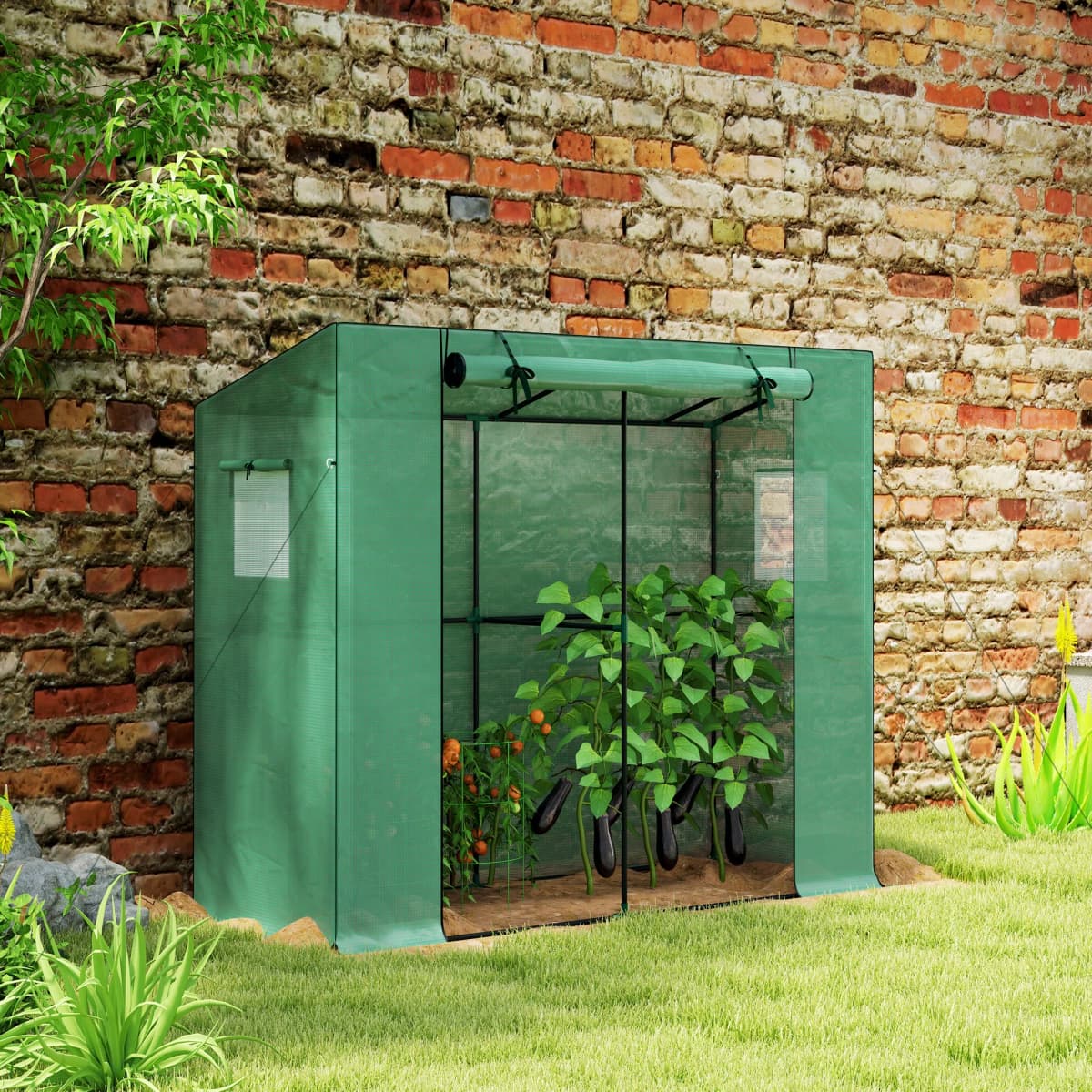 Portable Greenhouse Small Green House, 6.6' x 2.5' x 5.6', Green