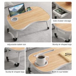 1. Multifunction Fold Lap Desk Portable Bed Laptop Table with Reading Light & Storage Drawer, Foldable Computer Breakfast Tray for Bed Sofa