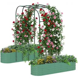 Galvanized Raised Garden Bed with 96in Arch Trellis, Rustproof Expandable Planter Box for Vines Flowers Herbs