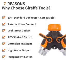 Giraffe Tools 2-Way Hose Splitter with Shut-Off Valves | Solid Brass, 3/4" GHT, Outdoor Faucet, Independent Shut-Off Valves, Garden Watering