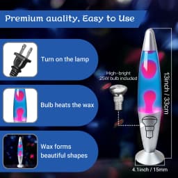 13 Inch Lava Lamp, Pink Wax Blue Liquid Lava Night Light with Silver Base & Cap, 25W Bulb Included, Standard Plug Vintage Motion Lamp for Home Decor Bedroom Office Gift