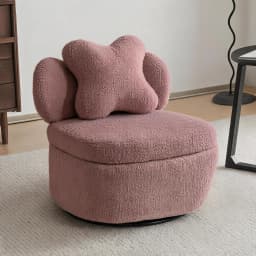 360 Degree Rotating Swivel Accent Chair Teddy Velvet Armchair With Heart Back Ergonomic Upholstered Single Sofa And Hidden Storage Compartment Lounge Chair For Living Room Bedroom