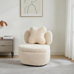 360 Degree Rotating Swivel Accent Chair Teddy Velvet Armchair With Heart Back Ergonomic Upholstered Single Sofa And Hidden Storage Compartment Lounge Chair For Living Room Bedroom
