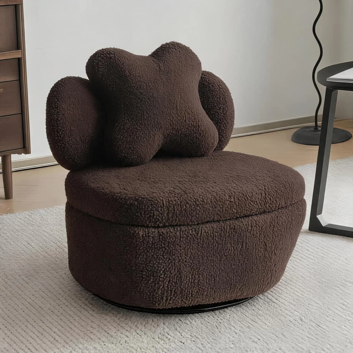 360 Degree Rotating Swivel Accent Chair Teddy Velvet Armchair With Heart Back Ergonomic Upholstered Single Sofa And Hidden Storage Compartment Lounge Chair For Living Room Bedroom