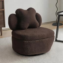 360 Degree Rotating Swivel Accent Chair Teddy Velvet Armchair With Heart Back Ergonomic Upholstered Single Sofa And Hidden Storage Compartment Lounge Chair For Living Room Bedroom