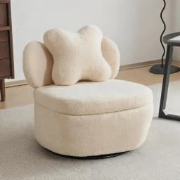360 Degree Rotating Swivel Accent Chair Teddy Velvet Armchair With Heart Back Ergonomic Upholstered Single Sofa And Hidden Storage Compartment Lounge Chair For Living Room Bedroom