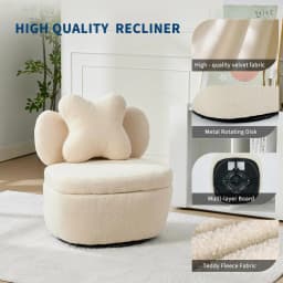 360 Degree Rotating Swivel Accent Chair Teddy Velvet Armchair With Heart Back Ergonomic Upholstered Single Sofa And Hidden Storage Compartment Lounge Chair For Living Room Bedroom