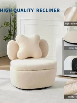 360 Degree Rotating Swivel Accent Chair Teddy Velvet Armchair With Heart Back Ergonomic Upholstered Single Sofa And Hidden Storage Compartment Lounge Chair For Living Room Bedroom