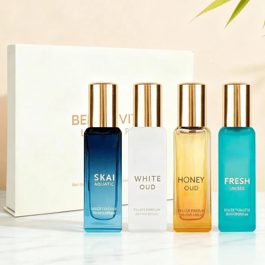 Bellavita Luxury Long-lasting Men's Fragrance Gift Set | 4 Bottles, 0.7 Oz Each | a Perfect Gift for Men | Woody, Citrus, Oud, Premium Fragrance Essence | Exclusive Brands: KLUB, OUD, CEO, G.O.A.T | Ideal Gift for Christmas and Valentine's Day