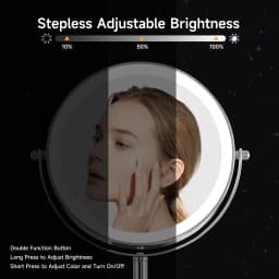 Double Sided LED Lighted Makeup Mirror, Height Adjustable Touch Control Vanity Mirror with Ring Light, 360° Swivel 1X/10X Magnification Cosmetic Mirror for Bathroom Dresser Tabletop