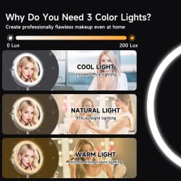 Double Sided LED Lighted Makeup Mirror, Height Adjustable Touch Control Vanity Mirror with Ring Light, 360° Swivel 1X/10X Magnification Cosmetic Mirror for Bathroom Dresser Tabletop