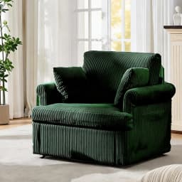 39-Inch 360 Swivel Accent Chair, Large Corduroy Barrel Armchair & 2 Pillows, Storage Pockets For Living Room Bedroom Home Office