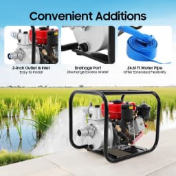 7.5hp 210cc 4-Stroke Diesel Engine Water Pump Air Cooled Single Cylinder 110gpm Flow Water Transfer Pump 2 Inch Water Pump for Farm Irrigation Drainage