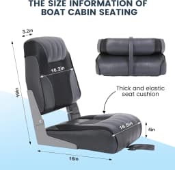 2 Pack Boat Seats, Low Back Folding Boat Seats, Fishing Boat Chairs With Thick Sponge Padding, Hinge & Fold-Down Design for Speedboat, Canoe, Sightseeing Boats