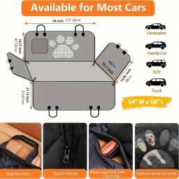 Waterproof Dog Car Back Seat Cover With Breathable Mesh Window Heavy Duty Oxford Fabric Anti-Scratch Pet Back Seat Protector With Storage Pockets Side Flaps & Carry Handles Universal For Most Vehicles