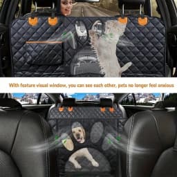 Waterproof Dog Car Back Seat Cover With Breathable Mesh Window Heavy Duty Oxford Fabric Anti-Scratch Pet Back Seat Protector With Storage Pockets Side Flaps & Carry Handles Universal For Most Vehicles