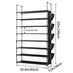 8 Tier Shoe Rack Organizer, 33" Wide Tall Metal & Plastic Shoe Storage Shelf, Holds 32-40 Pairs, Space Saving Narrow Freestanding Rack for Closet Entryway