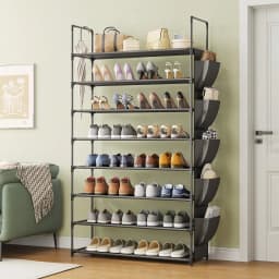 8 Tier Shoe Rack Organizer, 33" Wide Tall Metal & Plastic Shoe Storage Shelf, Holds 32-40 Pairs, Space Saving Narrow Freestanding Rack for Closet Entryway