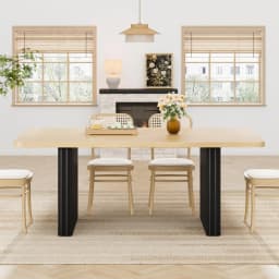 71 Inch Industrial Dining Table For 6-8, Farmhouse Rectangular Kitchen Table With Rustic Wood Top And Black Fluted Metal Legs