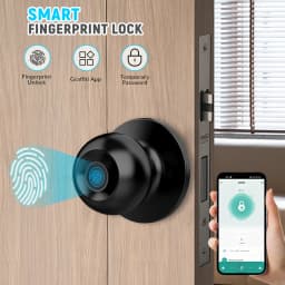 Smart Fingerprint Door Knob Lock Tuya App Control Keyless Entry Smart Lock Temporary Password Unlock Easy Install Round Handle Lock for Bedroom Office Interior Doors