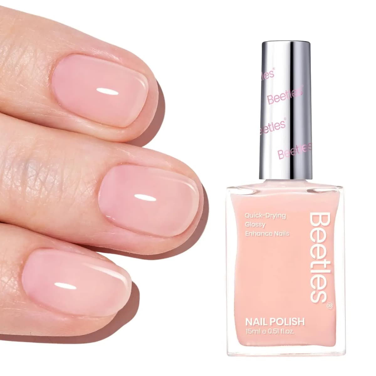 Beetles Nude Pink Jelly Nail Polish 15ml Quick Dry Nail Concealer Strengthener Growth Treatment for Thin Damaged Nails