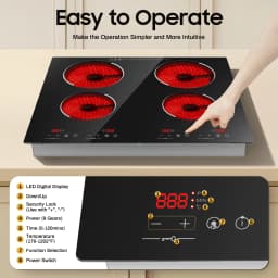 4 Burner Electric Ceramic Cooktop 110V 3000W 9 Power Levels LED Touch Display Built Countertop Dual Mount Overheat Lock Protection Far Infrared Heating Household Restaurant Cooking Range