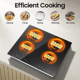 4 Burner Electric Ceramic Cooktop 110V 3000W 9 Power Levels LED Touch Display Built Countertop Dual Mount Overheat Lock Protection Far Infrared Heating Household Restaurant Cooking Range