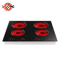 4 Burner Electric Ceramic Cooktop 110V 3000W 9 Power Levels LED Touch Display Built Countertop Dual Mount Overheat Lock Protection Far Infrared Heating Household Restaurant Cooking Range