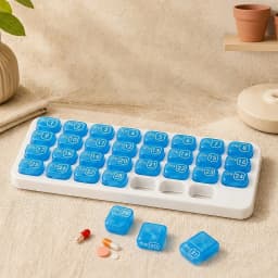Zoyiancy 31 Day Pill Organizer, Monthly Travel Pill Box with Removable Blue Compartments, Unique Keyboard Style Daily Vitamin Tablet Supplement Case