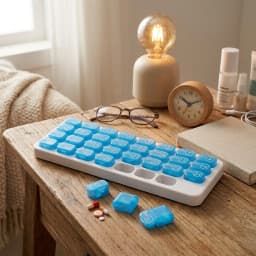Zoyiancy 31 Day Pill Organizer, Monthly Travel Pill Box with Removable Blue Compartments, Unique Keyboard Style Daily Vitamin Tablet Supplement Case