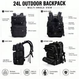 24L Tactical Backpack for Men Women Molle Modular System Backpack Durable Outdoor Backpack for Camping Hiking Trekking Fishing Hunting Cycling Travel Daily Commute Sports Gear Storage Daypack